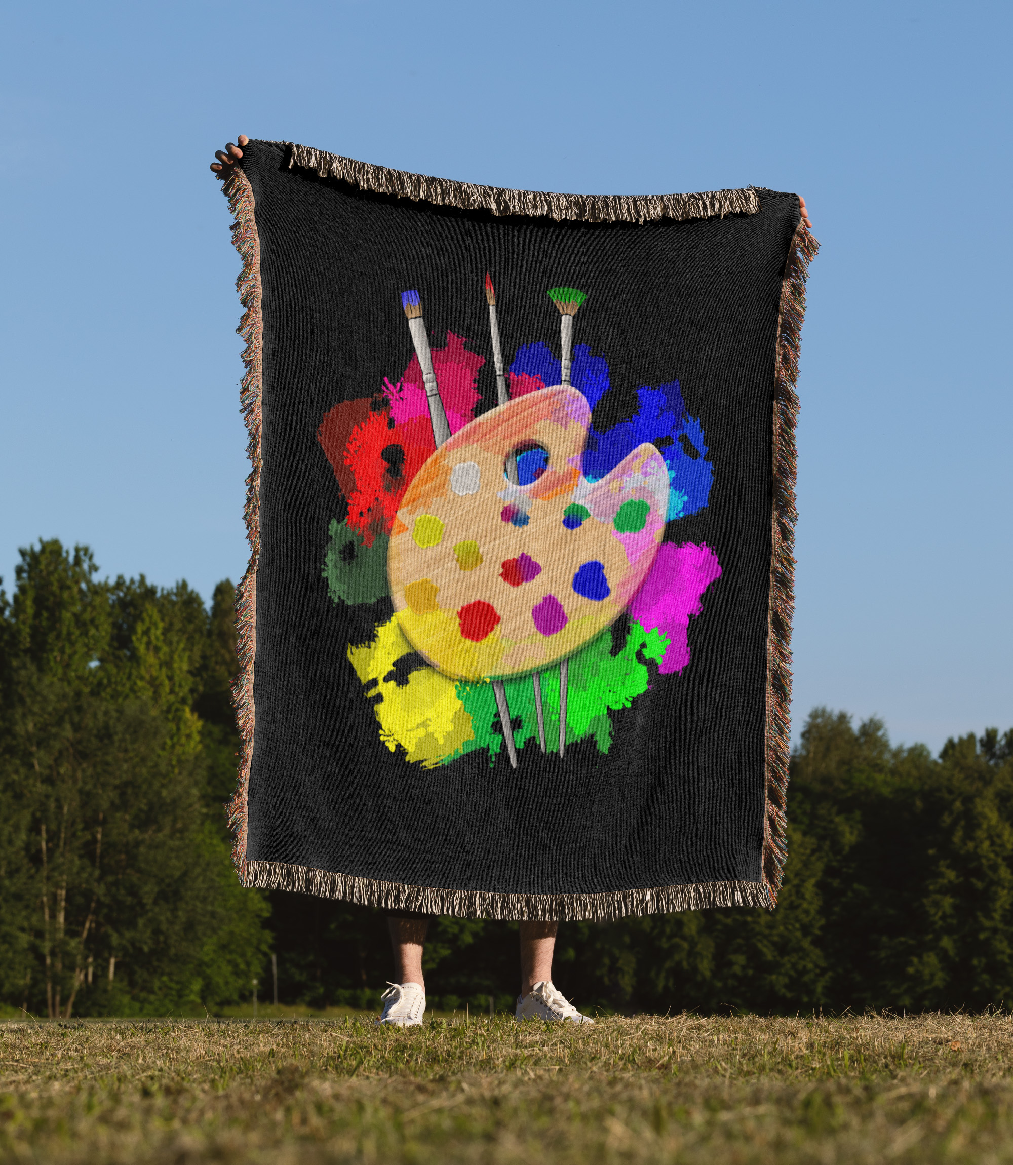 A Painter Art Palette With Art Brushes And Paint., Woven Blanket