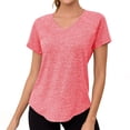 thumbnail image 3 of SROBPTY Womens T-Shirts Solid V Neck Short Sleeve Active Loose Breathable Summer Tops for Sports, 3 of 5