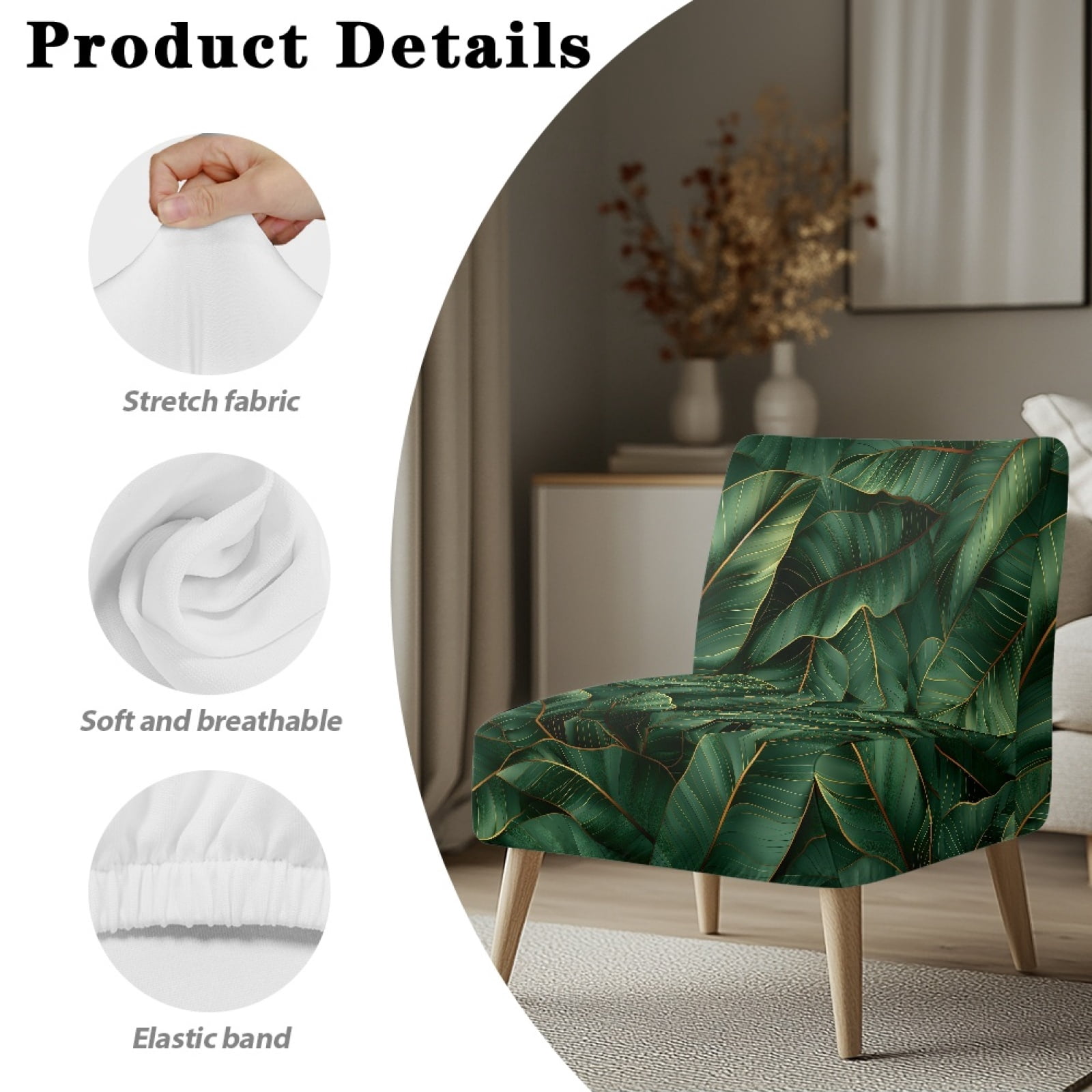 ZIATUBLES Small Armless Couch Slipcover Soft Stretch Accent Chair Cover Washable Spandex Slipper Chair Covers Modern Sofa Furniture Protector Cover for Living Room, Banana Leaf