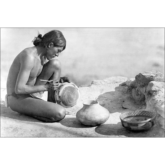 24"x36" Gallery Poster, The Pottery Maker, Roland W. Reed, 1913 Navajo Indian