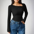 thumbnail image 2 of Women's Solid Color Rectangular Collar Slim Casual Long-Sleeved Top, 2 of 7