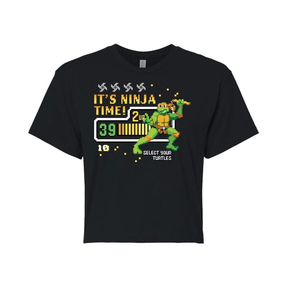 Teenage Mutant Ninja Turtles - Its Ninja Time Mikey - Juniors Cropped Cotton Blend T-Shirt