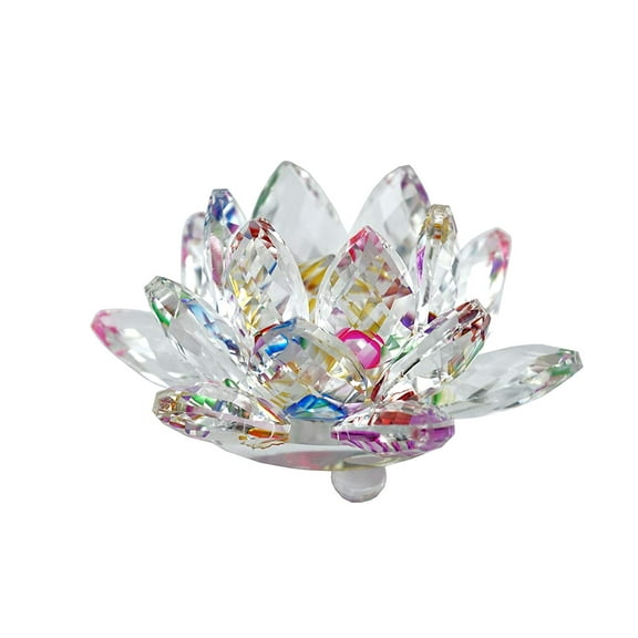 High Quality Sapphire Sparkle Crystal 3 inch Decorative Clear Reflection Lotus Flower For Feng Shui Home Decor with Gift Box (Rainbow)