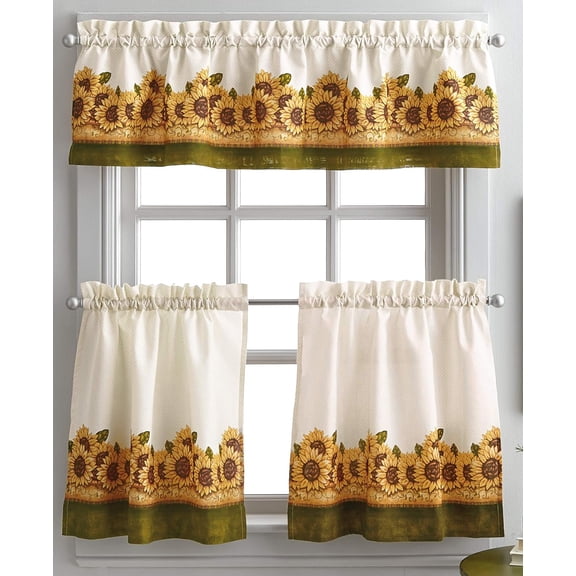 Sunflower Garden Window Kitchen Curtain Tier and Valance, Yellow, 36-Inch Tier Set