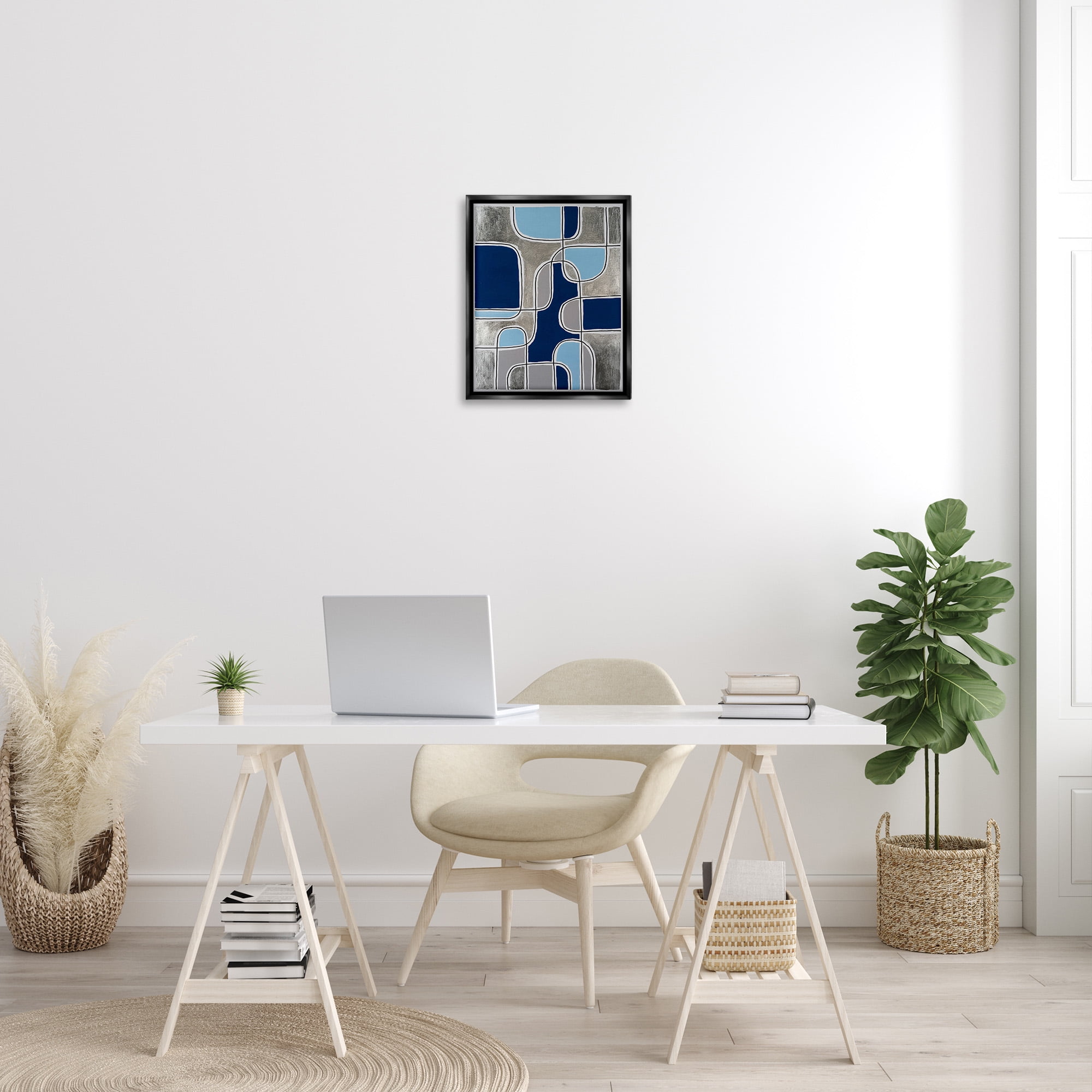 Stupell Industries Blue Asymmetrical Pattern Abstract Painting Black Floater Framed Canvas Art Print Wall Art, 17 x 21
