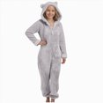 thumbnail image 2 of Towmus Girls Fleece Hooded Onesie Pajamas LinedOne Piece Fuzzy Sleepwear Zip Up Jumpsuits Winter Warm Lounge Outfits with Pockets, 2 of 4
