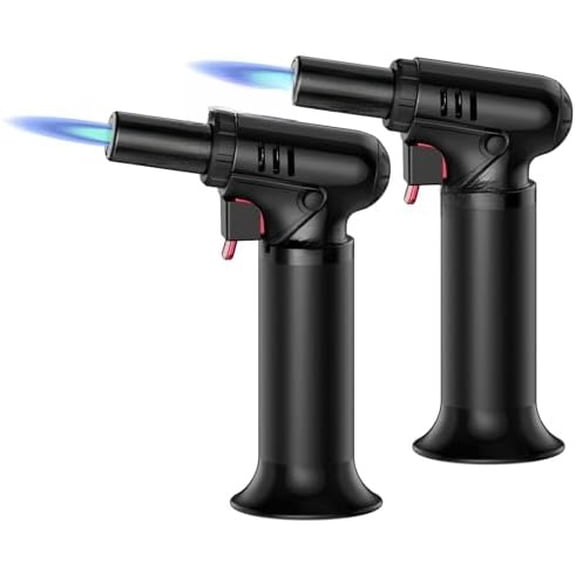 Butane Torch Lighters with Visible Fuel Window 2 Pack, Refillable Soldering Torch with Adjustable Flame for Welding, Resin Art, Industrial(Butane Gas Not Included)