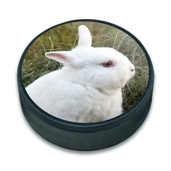 Rabbit Bunny White Easter Ice Hockey Puck
