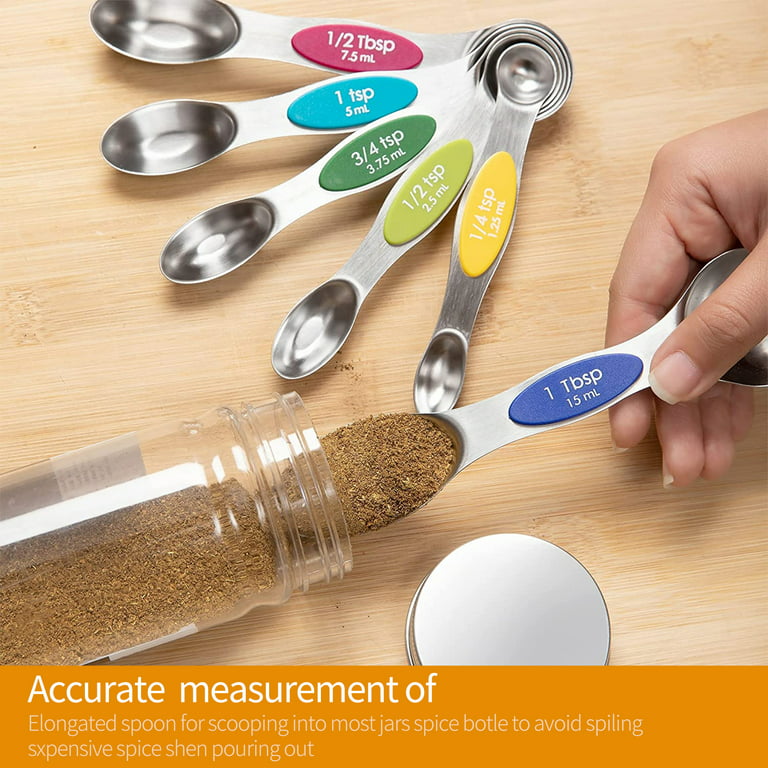 Magnetic Measuring Spoons Set, Dual Sided, Stainless Steel, Fits