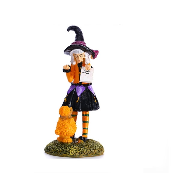 Halloween Witch Figurine–Outdoor Resin Witch Garden Statue with Pumpkin and Gift Bag – Spooky Yard, Patio, and Courtyard Halloween Decoration – 6.3" Tall