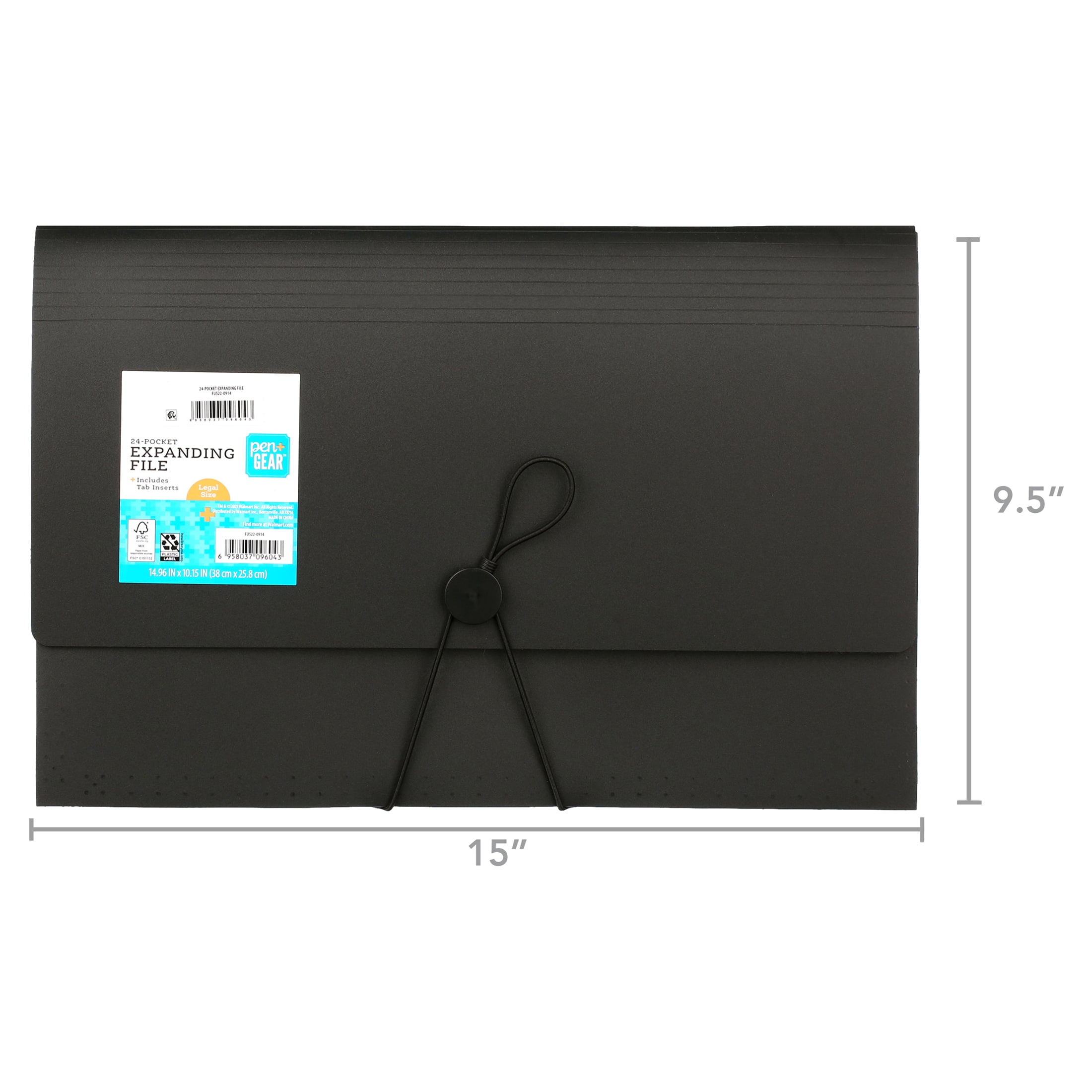 (3 pack) Pen+Gear 24-Pocket Poly Expanding File Organizer, Black File Folders, 10.16", New Freestanding