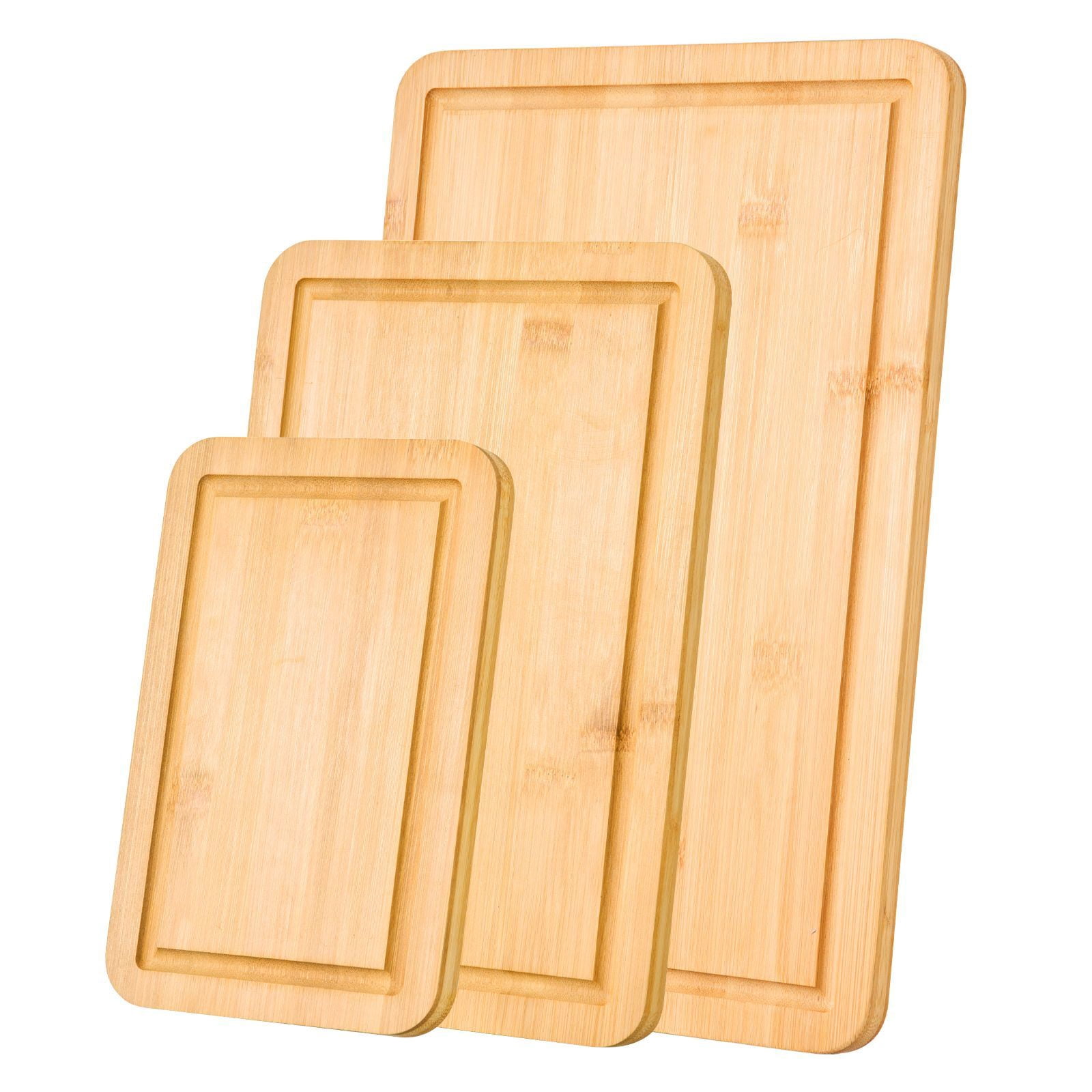 Cutting Board, 3 Pieces, Versatile Bamboo Cutting Board with Food-Grade Oil and Juice Groove,Sturdy & Durable Chopping Board with Built-in Handle, Fit for Display, Chopping & Serving