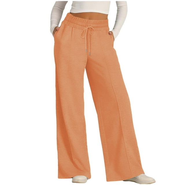 Dealovy Women Pants Casual Elastic High Waist Drawstring Wide-Leg Sweatpants Solid Color Loose Fitted Trousers with Pockets