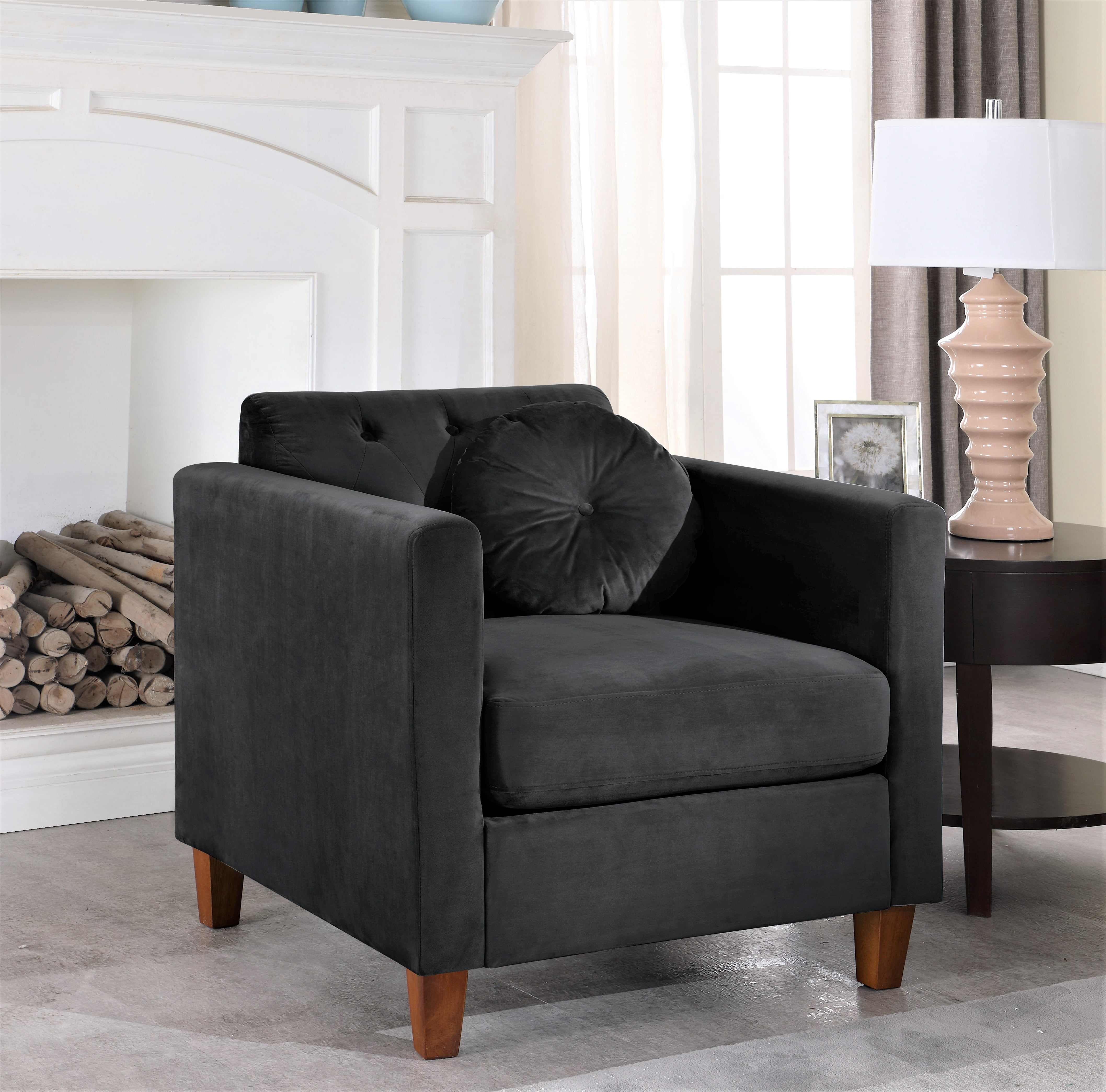Uspridefurniture Gerame 32'' Wide Tufted Velvet Armchair -Black