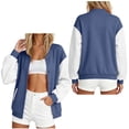 thumbnail image 3 of Auralook Women’s Color‑Block Raglan Sleeve Baseball Jacket Crew Neck Button Casual Outerwear with Side Pockets, 3 of 6