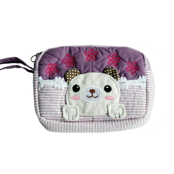[Pretty Dog] Embroidered Applique Fabric Art Wallet Purse/ Pouch Bag (5.1 X 3.9 X 1.1 inches)