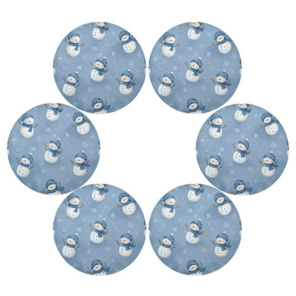 Round Placemats Set of 6 Heat Resistant Washable Kitchen Table Decorations 15.4in Cute Branch Snowman Pattern
