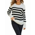 thumbnail image 2 of Women'S Striped Sweaters Casual Crew Neck Long Sleeve Pullover Oversized Cable Knit Loose Jumper Tops, 2 of 9