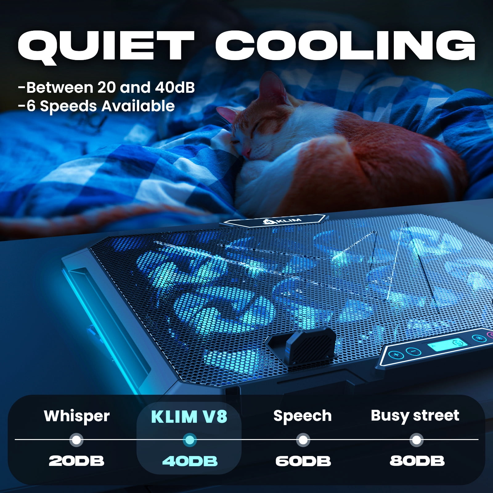 KLIM V8 Gaming Laptop Cooling Pad with 8 Fans + Gaming Laptop Cooler + Stable RGB Laptop Stand with Fan + Compatible up to 17" + 2 USB Ports + Phone Holder + 5 Year Warranty
