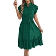 thumbnail image 2 of PNTUTB Women's Fashion Dress: Solid Color Casual Style Stand-Up Collar Flowy Sleeves Button-Down Front Waist-Cinched Comes with a Belt, 2 of 6