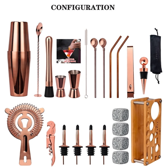 CNV Ultimate 23-Piece Professional Boston Cocktail Shaker Set with Wooden Stand, Complete Master Mixology Kit for Home Bar, High-Grade Stainless Steel Bartender Tools for Parties and Events
