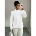 thumbnail image 2 of Women'S Button Down Shirt Stand Collar Ruffle Top Striped Long Sleeve Shirts Work Tops for Women Trendy White L, 2 of 5