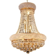 French Empire Crystal Chandelier in Gold, 9 Lights Modern Luxury Ceiling Lamp with 3000K LED Bulbs, Dimmable Lighting for Dining Room & Living Room