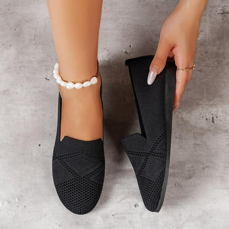 HAOTAGS Womens Loafers Slip On Shoes Casual Walking Flats Black Size 7