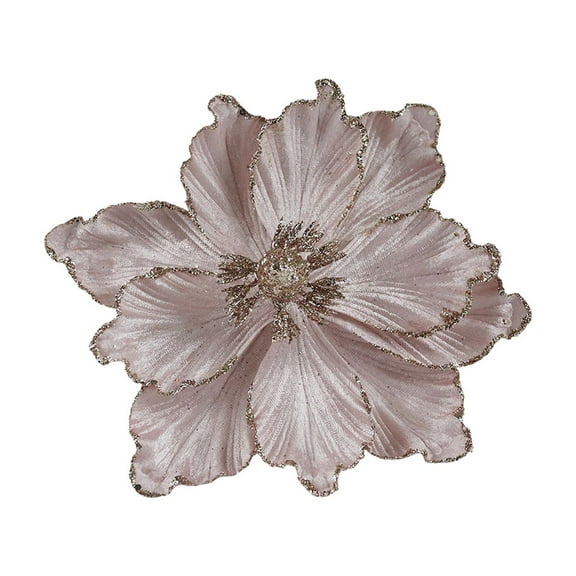 Darzheoy Christmas Glitter Flowers Handmade 3D Magnolia with Glitter Lock Edges Christmas Tree Christmas Wreath Window Fireplace Ornaments