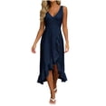 thumbnail image 2 of Aimik Women's Sleeveless V-Neck Ruffle Hem Midi Dress Asymmetrical High Low Romantic Summer Beach Dress, 2 of 5