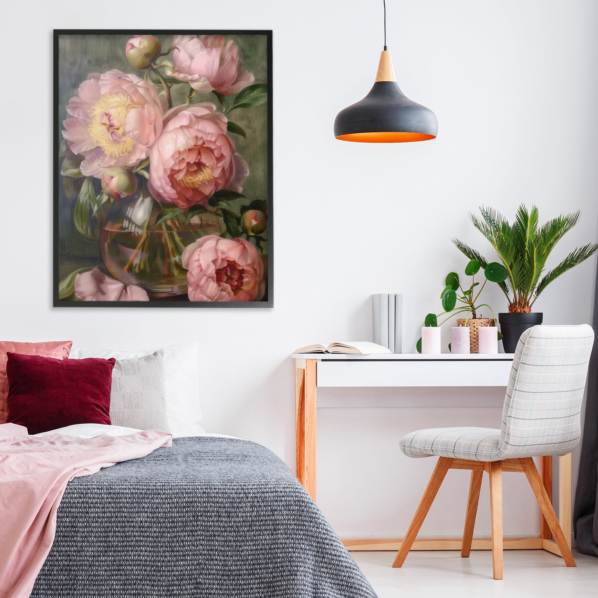 Stupell Industries Pink Peonies in Glass Vase Black Framed Giclee Art, design by LSR Design Studio