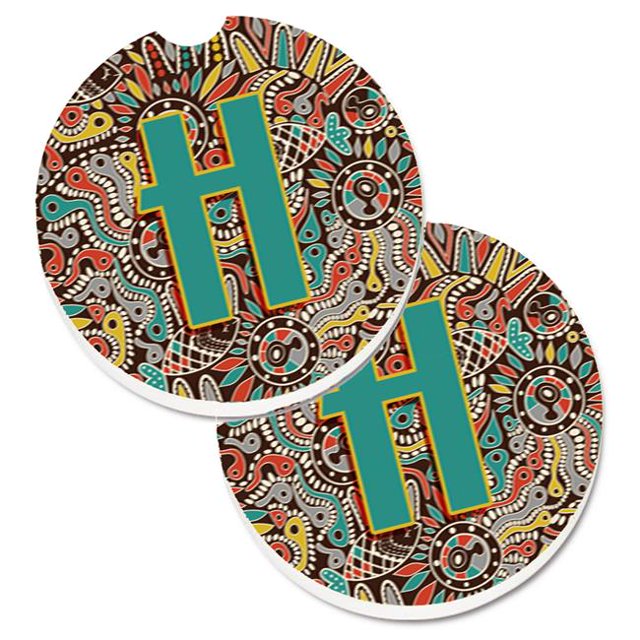Lettre H Alphabet Tribal Rétro Ensemble Initial de 2 Porte-Gobelet Coaster Voiture