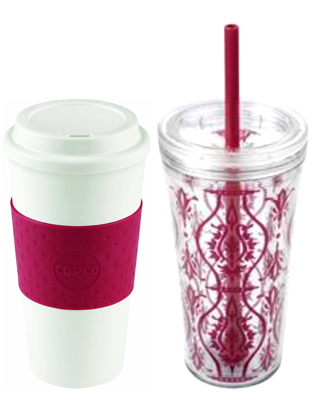 Copco Minimus Double Wall Insulated Tumbler With Removable Straw 24Oz Damask Red 