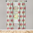 thumbnail image 3 of Ambesonne Floral Curtains, Lily Flowers Botanic Retro, Pair of 28"x84", Ruby Pale Mint Green, 3 of 5