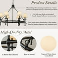 thumbnail image 4 of Vintage Black Chandelier 6-Light Classic Pendant Fixture Elegant Interior Lighting With White Shades For Dining Room Living Room, 4 of 8