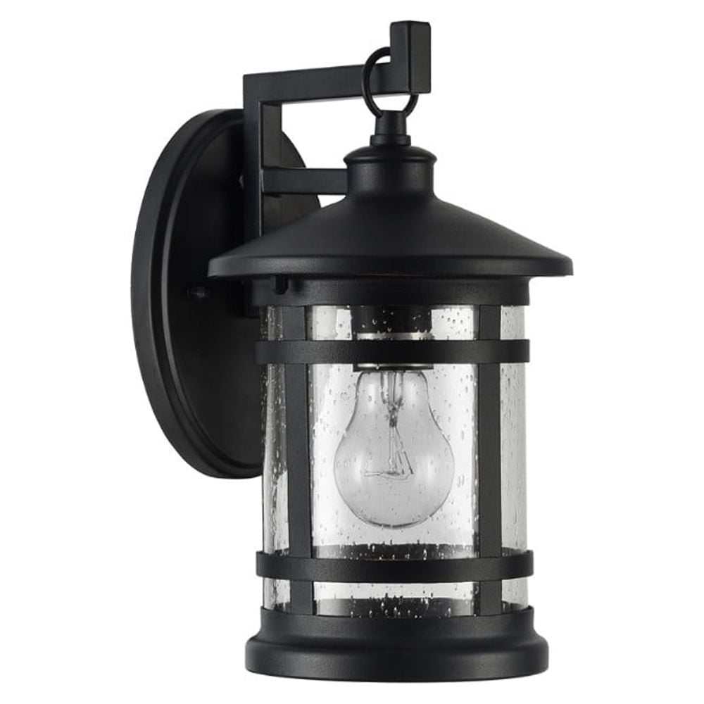 Transitional Style Wall Sconce with Clear Seeded Glass, Black