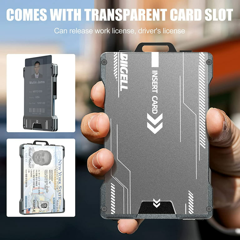 Grid Card Wallet with Clip Slim Wallet for Men, Aluminum Metal
