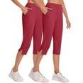 thumbnail image 2 of FUNUONY High Waisted Yoga Pants for Women with Pockets Capri Leggings for Women Workout Leggings for Women Yoga Capris Pants High Waisted Crop Work Pants Summer Casual Slacks Yoga Dress Pant Red L, 2 of 7