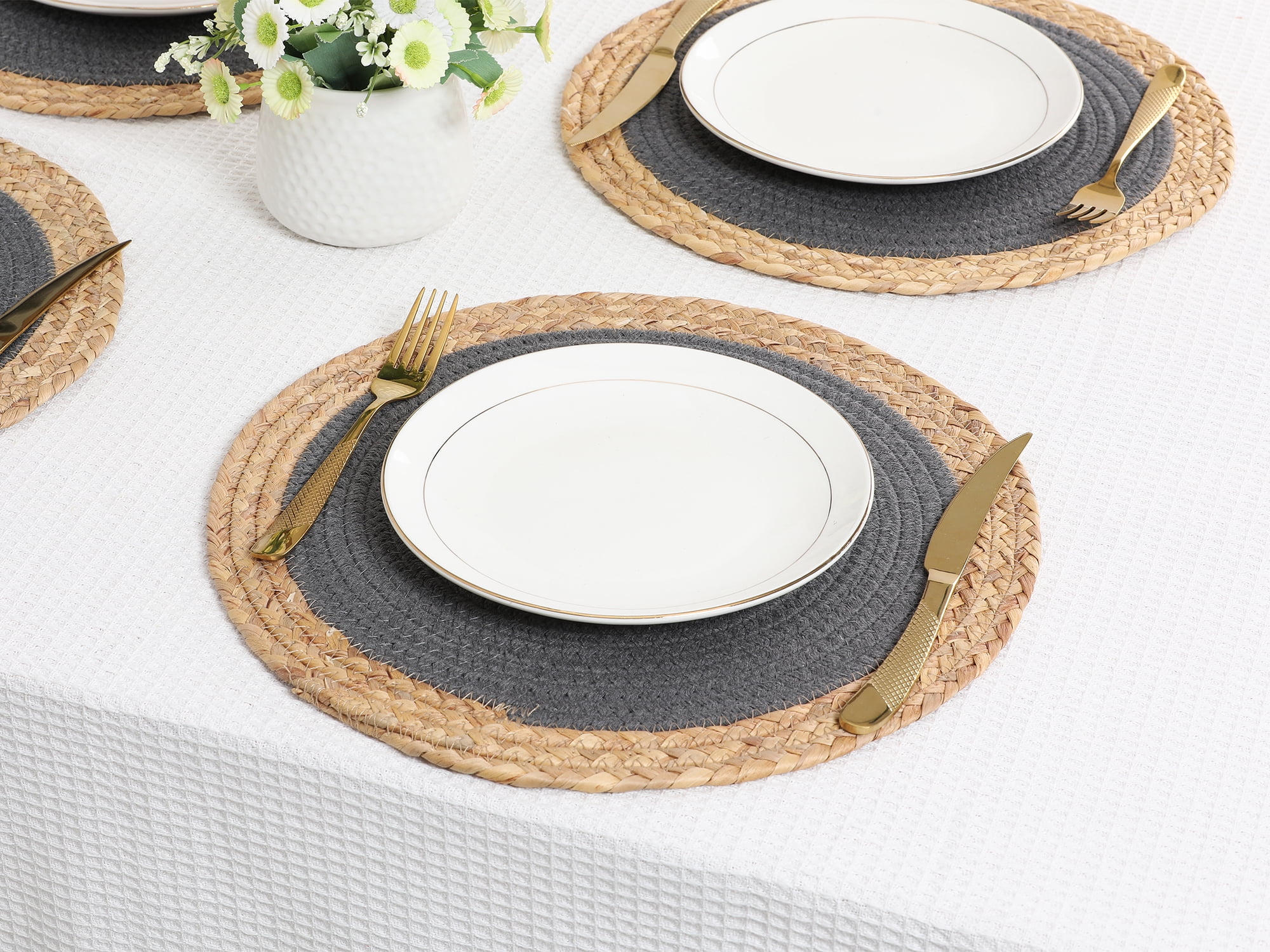 Unique Bargains Set of 4 Placemats for Dining Table Decor Table Mats Dark Gray 14x14in