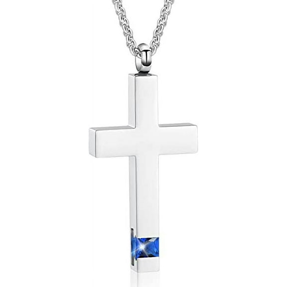Cremation Jewelry Cross Urn Necklace for Ashes for Women Men Religious Cross with Cube Birthstones Keepsake Memories Crucifix Urn Pendant for Human Pet Ashes