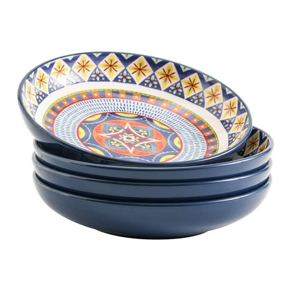 Bico Morocco Ceramic 35oz Dinner Bowls, Set of 4, for Pasta, Salad, Cereal, Soup & Microwave & Dishwasher Safe