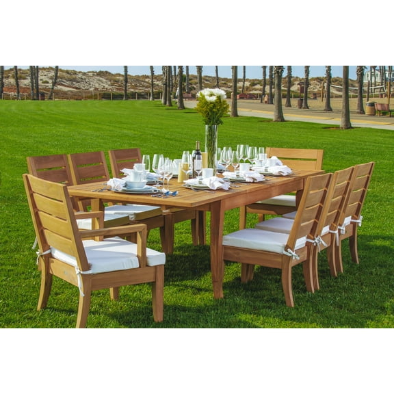 Teak Dining Set:8 Seater 9 Pc Dining Set - 118" Atnas Rectangle Table, 6 Armless and 2 Arm / Captain Atnas Chairs Outdoor Patio Grade-A Teak Wood WholesaleTeak #WMDSAT3