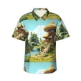 thumbnail image 2 of Yiaed Cartoon Mushroom House Print Hawaiian Shirt for Men Short Sleeve Button Down Shirts Beach Shirts for Men-X-Large, 2 of 5