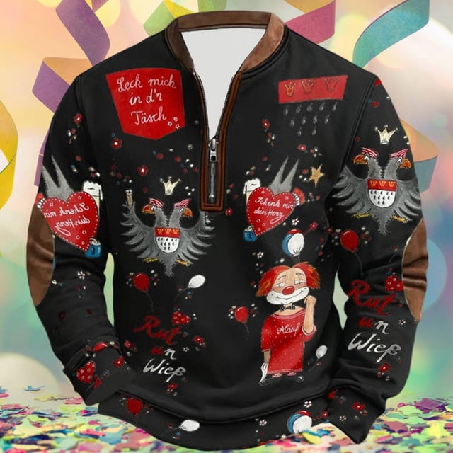 Ceisia Men's Cologne Carnival All-Over Print Half-Zip Long Sleeve Sweatshirt Black Gifts