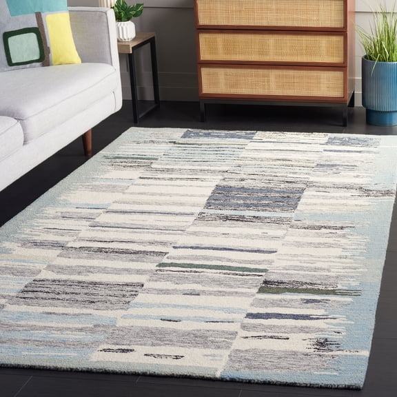Safavieh  Handmade Ebony Graciana Modern Wool Rug 5'  x  8' - Ivory/Grey - Rectangle