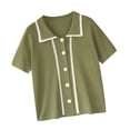 thumbnail image 3 of Camiseta de mujer Blusa de solapa delantera con botones Blusa suelta de manga corta para niña, Verde sidaley AP001518-02B, 3 of 7