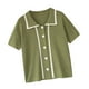 thumbnail image 3 of Camiseta de mujer Blusa de solapa delantera con botones Blusa suelta de manga corta para niña, Verde kenally AP001518-02B, 3 of 7