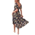 thumbnail image 3 of Coduop Women Casual Boho Floral  Short Sleeve Backless Smocked A-Line Swing Flowy Dress Sundress, 3 of 7