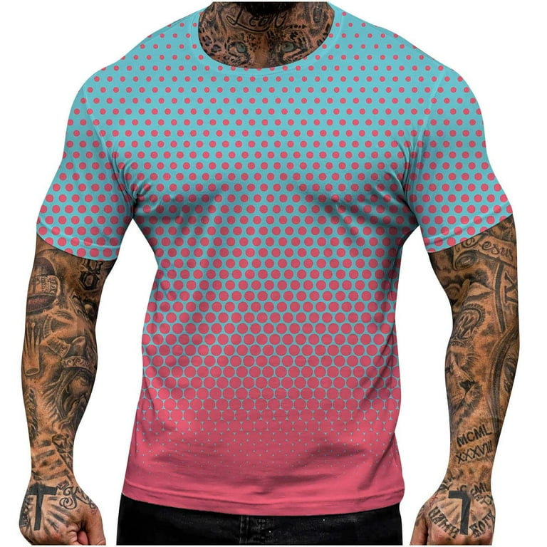 VSSSJ Shirts for Men Oversized Fit Digital Printed Short Sleeve Casual  Round Neck Tops Shirt Leisure Summer Beach Quick Dry Tees Pink XXXXL