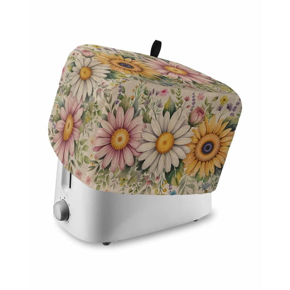 Vintage Daisy Floral Toaster Cover 2 Slice, Small Kitchen Appliance Covers, Spring Flowers Botanical Leaves Rustic Toaster Oven Cover with Loop, Bread Machine Cover Polyester Dust Cover Protection